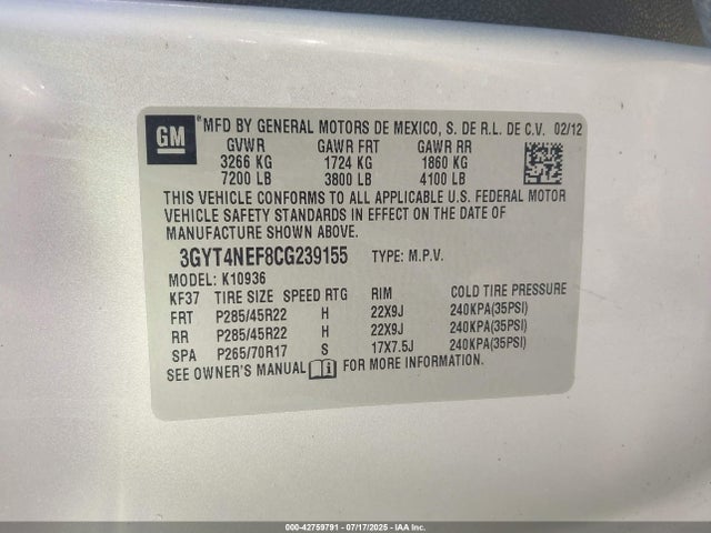 2012 CADILLAC ESCALADE EXT 3GYT4NEF8CG239155 Photo 8