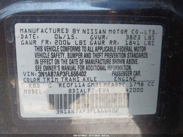 3N1AB7AP3FL666402 Nissan Sentra