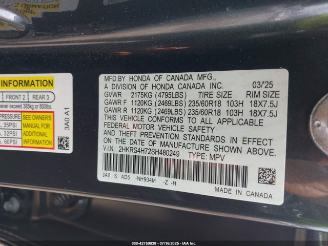 2HKRS4H72SH480249 Honda l15be
