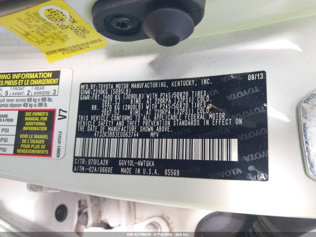 Toyota 2gr-fe 2014 4T3ZK3BB3EU063744 Image 9