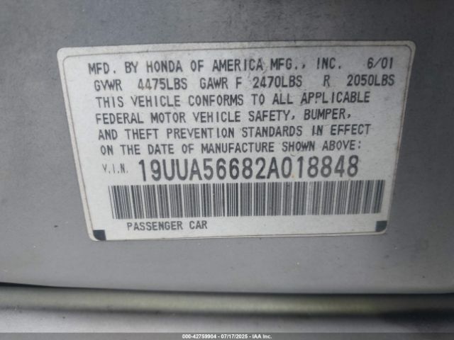 2002 ACURA TL 19UUA56682A018848 Photo 8
