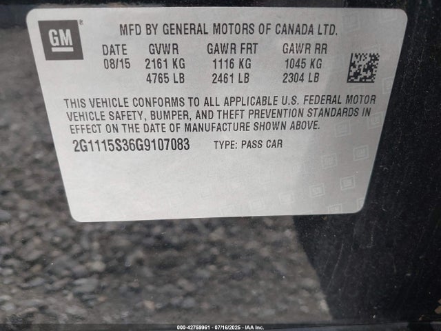 2G1115S36G9107083 Chevrolet lfx - sidi, vvt, e85 max, alum gm