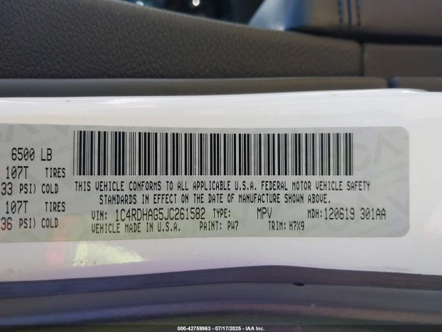 1C4RDHAG5JC261582 Dodge 2018