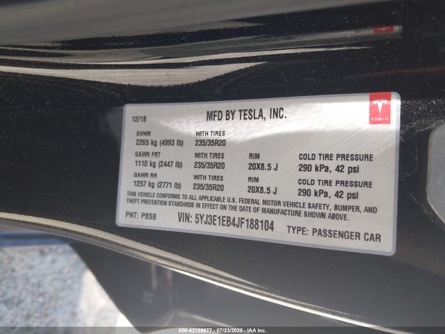 5YJ3E1EB4JF188104 Tesla MODEL 3