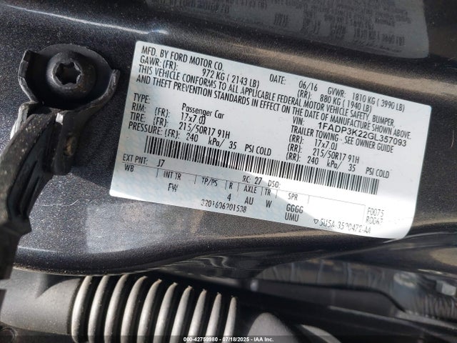 Ford 2016 2016 1FADP3K22GL357093 Image 9