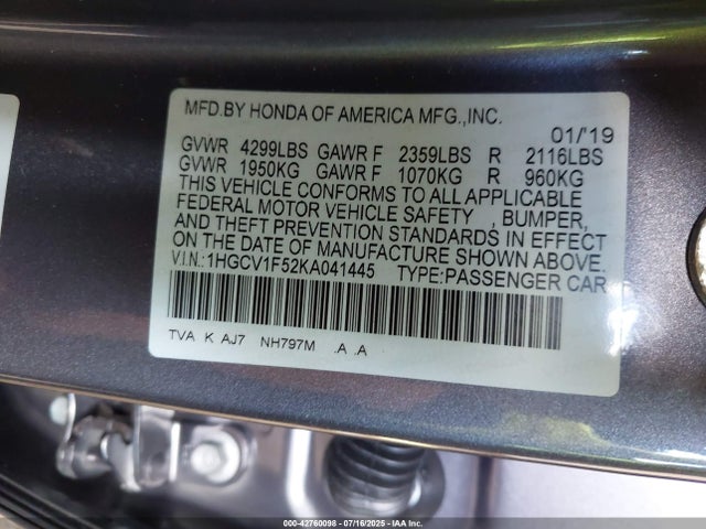 1HGCV1F52KA041445 Honda l15be