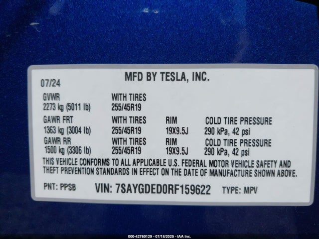 2024 TESLA MODEL Y 7SAYGDED0RF159622 Photo 8