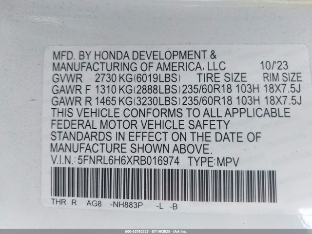 5FNRL6H6XRB016974 Honda j35y7