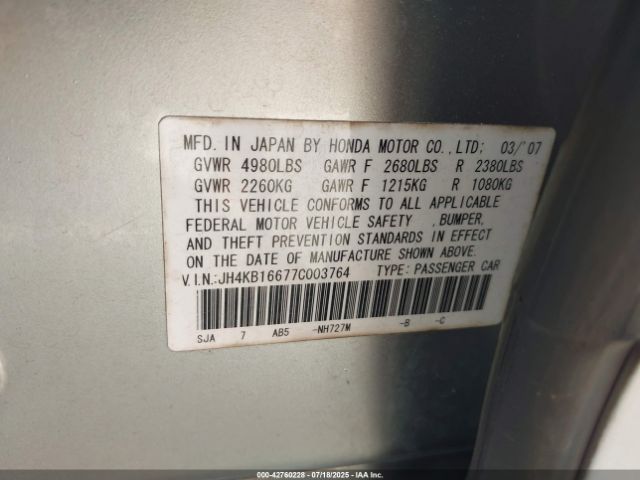 2007 ACURA RL JH4KB16677C003764 Photo 8