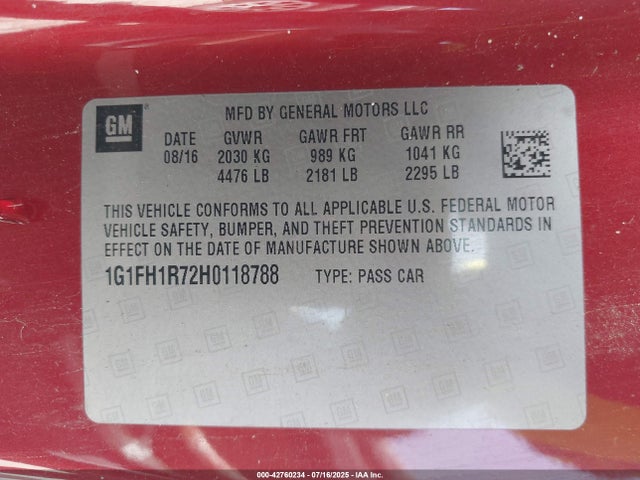 1G1FH1R72H0118788 Chevrolet lt1 - di: direct injection, afm, vvt: variable valve timing, ho: high output, alum