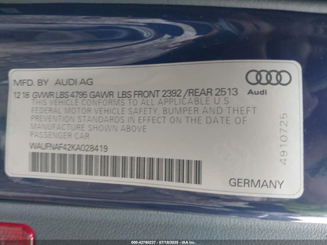 2019 AUDI A4 WAUFNAF42KA028419 Photo 8