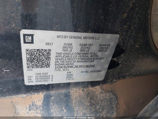 1GKS2HKJ9JR136295 GMC l86 - spark ignited direct injection, variable valve timing, afm, e85max, alum