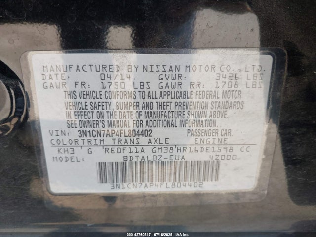 Nissan 2015 2015 3N1CN7AP4FL804402 Image 9