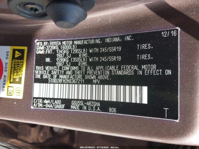 2017 TOYOTA HIGHLANDER 5TDDZRFH2HS367211 Photo 8