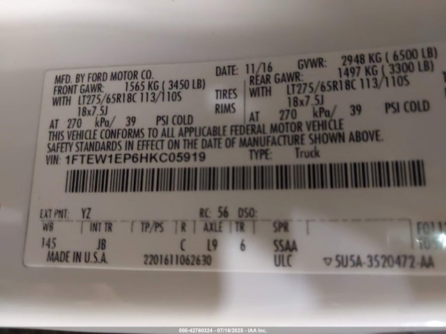 Ford 2.7l-4v 2017 1FTEW1EP6HKC05919 Image 9