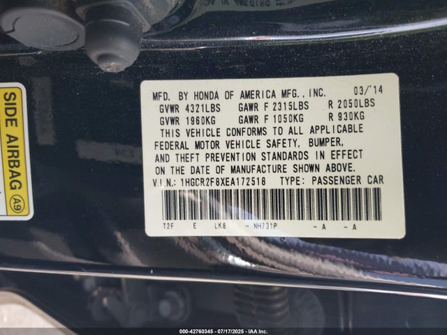 Honda k24w1 2014 1HGCR2F8XEA172518 Image 9