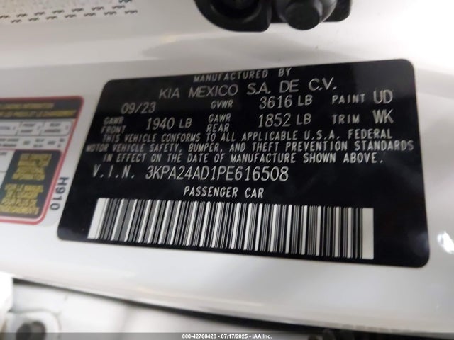 3KPA24AD1PE616508 KIA mpi gamma ii