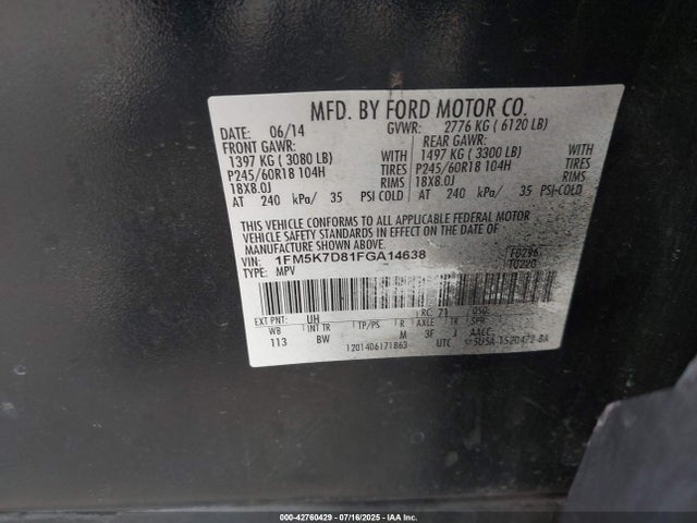 1FM5K7D81FGA14638 Ford 2015