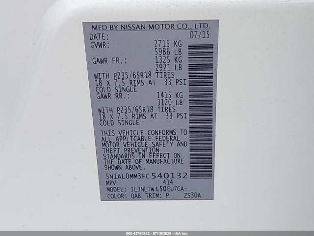 5N1AL0MM3FC540132 Infiniti QX60