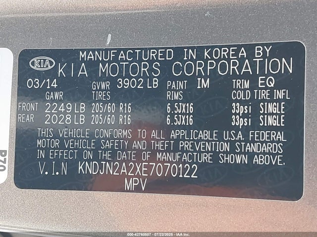 KIA dohc gdi gamma 2014 KNDJN2A2XE7070122 Image 9