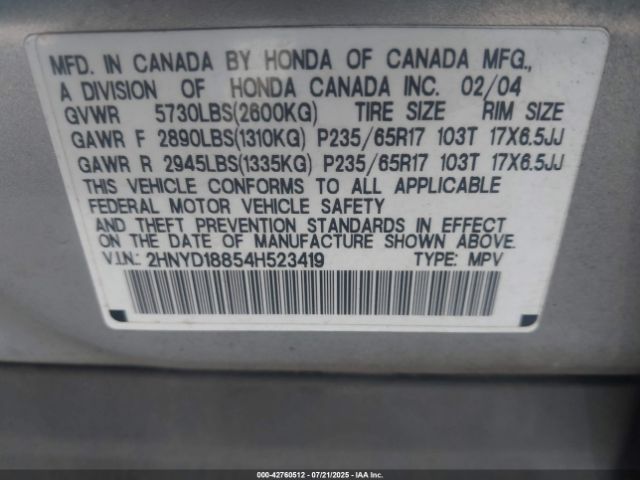 2004 ACURA MDX 2HNYD18854H523419 Photo 8
