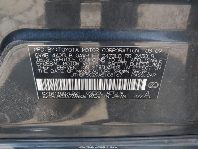 2010 LEXUS IS 250 JTHBF5C29A5108167 Photo 8