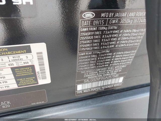 Land Rover s/c lev3 sulev30 2016 SALGS2VF0GA257545 Image 9