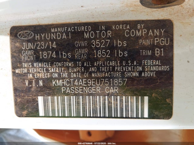 Hyundai dohc gdi gamma 2014 KMHCT4AE9EU751857 Image 9