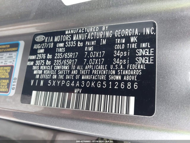 5XYPG4A30KG512686 KIA gdi theta-ii