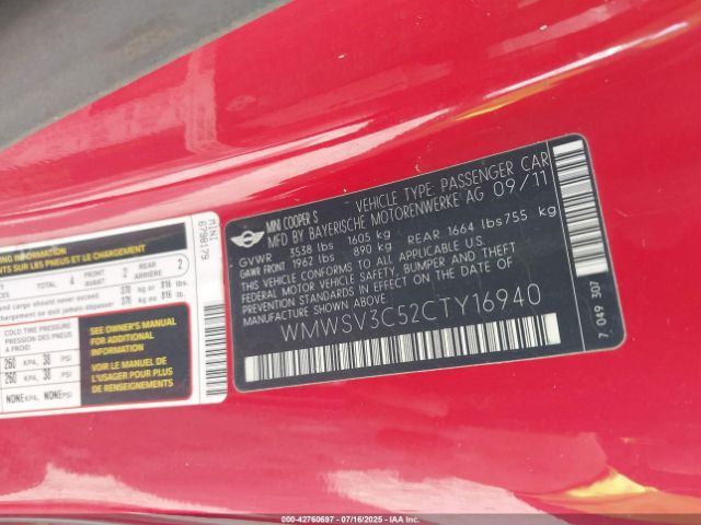 2012 MINI COOPER S WMWSV3C52CTY16940 Photo 8