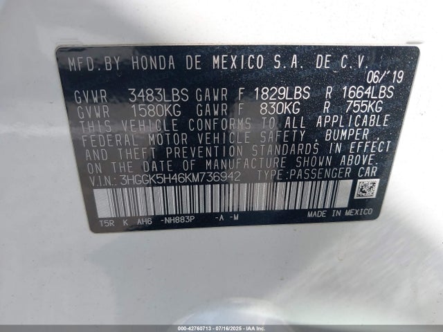 3HGGK5H46KM736942 Honda l15b1