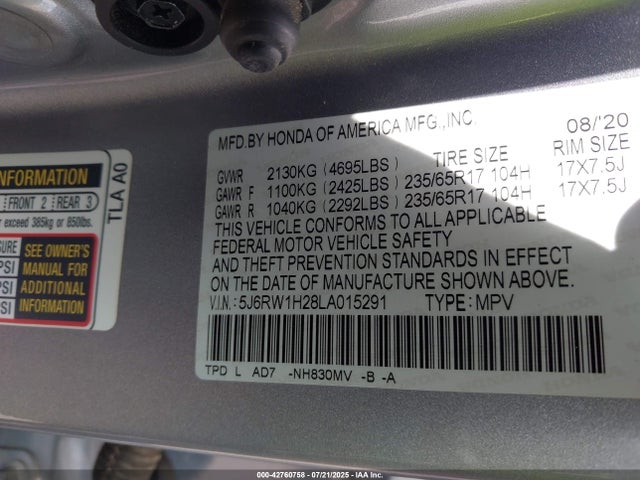 5J6RW1H28LA015291 Honda l15be