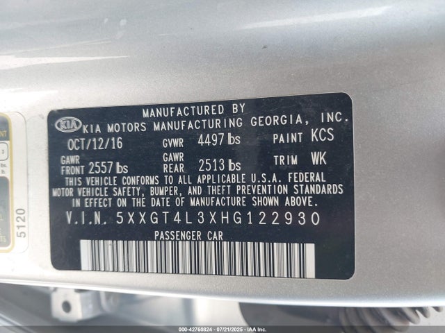 5XXGT4L3XHG122930 KIA g 2.4 dohc gdi