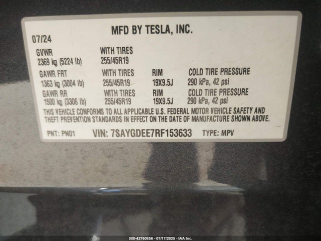 2024 TESLA MODEL Y 7SAYGDEE7RF153633 Photo 8