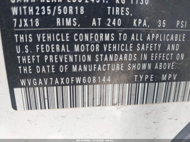 WVGAV7AX0FW608144 Volkswagen 2015