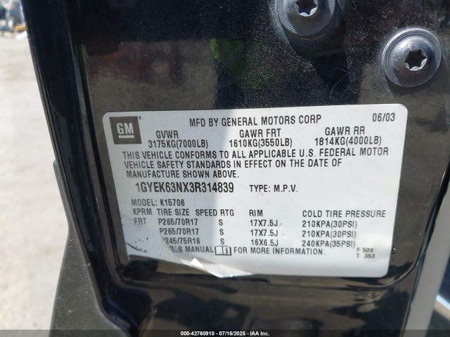 2003 CADILLAC ESCALADE 1GYEK63NX3R314839 Photo 8
