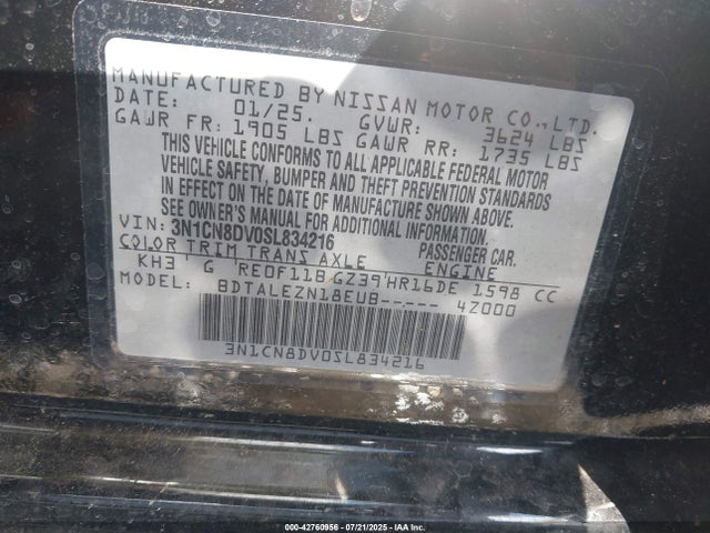 3N1CN8DV0SL834216 Nissan 2025