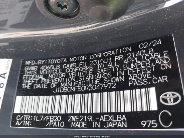 Toyota 2zr-fxe 2024 JTDBCMFE0R3047972 Image 9