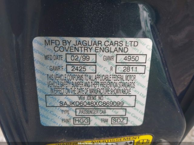 1999 JAGUAR XJ8 SAJKD6048XC869099 Photo 8
