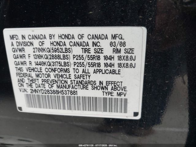 2008 ACURA MDX 2HNYD28388H537881 Photo 8