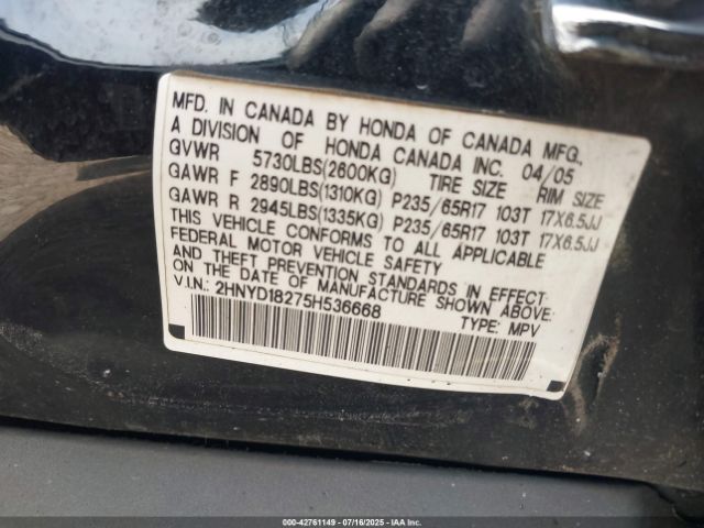 2005 ACURA MDX 2HNYD18275H536668 Photo 8