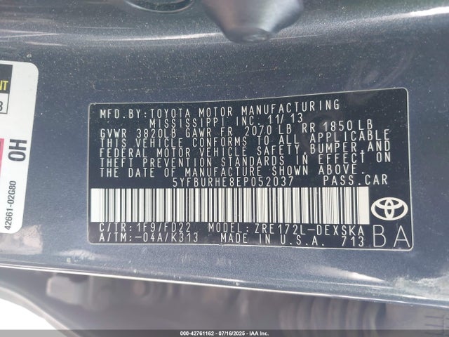 5YFBURHE8EP052037 Toyota 2zr-fe