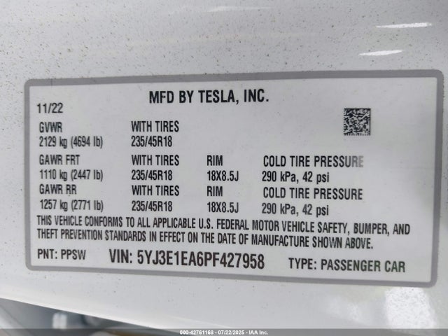 Tesla MODEL 3 2023 5YJ3E1EA6PF427958 Image 9