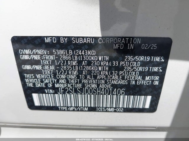 Subaru na 2025 JF2SLSJD0SH401406 Image 9