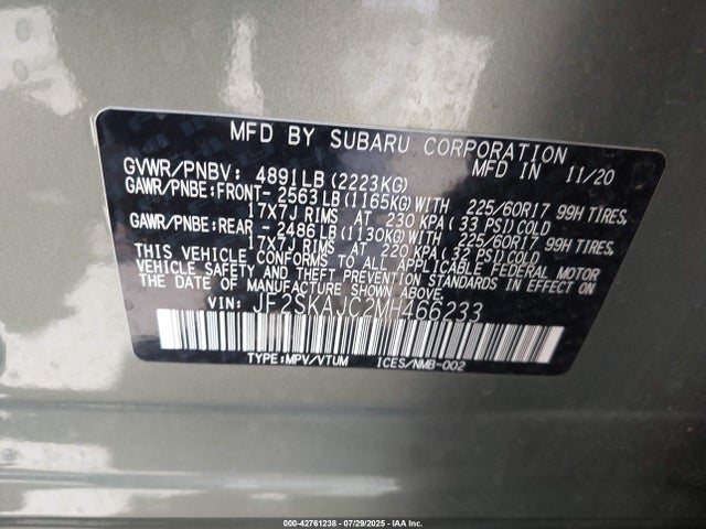 JF2SKAJC2MH466233 Subaru na u5