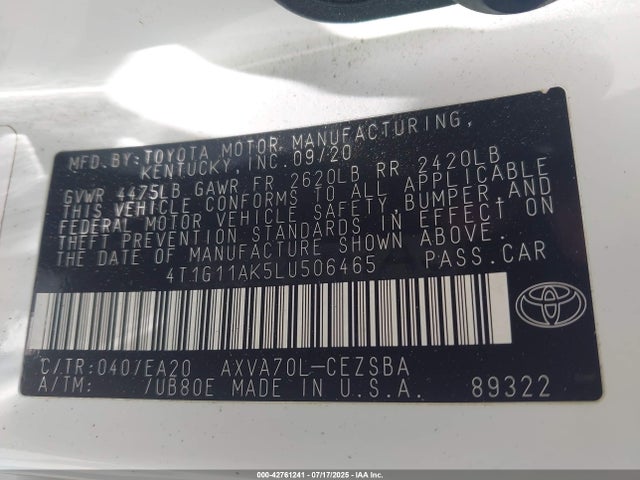 4T1G11AK5LU506465 Toyota a25a-fks