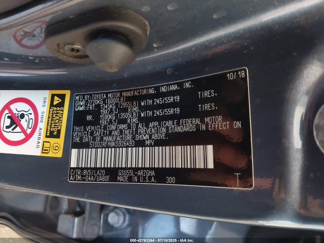 5TDDZRFH8KS926493 Toyota 2gr-fks