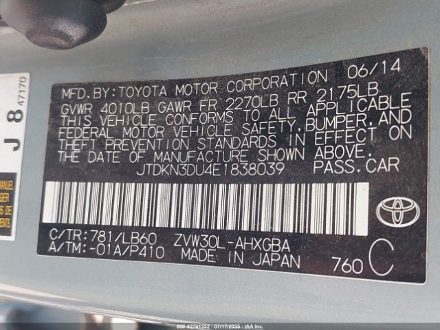 2014 TOYOTA PRIUS JTDKN3DU4E1838039 Photo 8