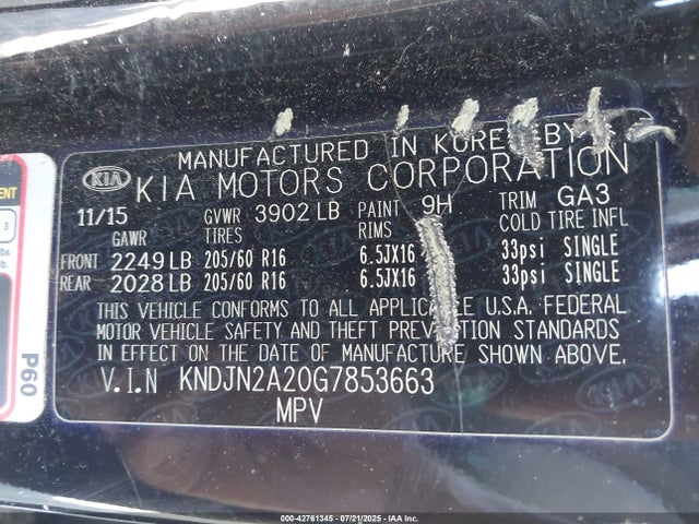 KNDJN2A20G7853663 KIA gdi gamma