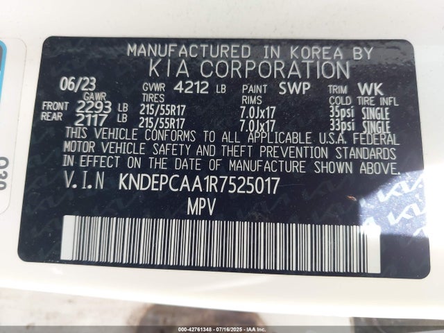 KNDEPCAA1R7525017 KIA nu mpi